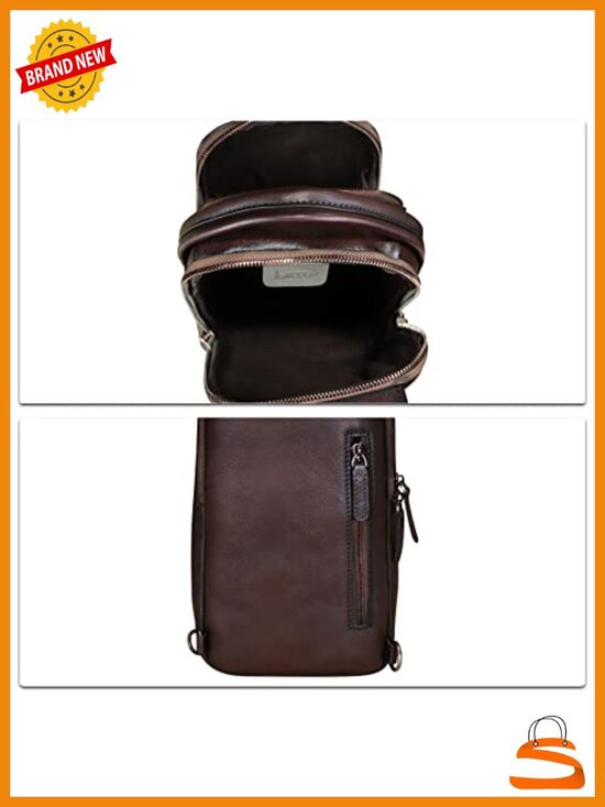 Genuine Leather Sling Bag Hiking Backpack Crossbody Daypack Anti-theft Shoulder